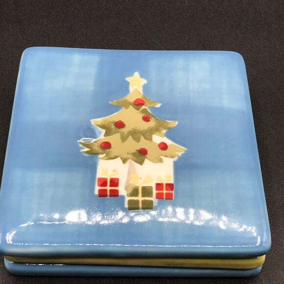 Vintage Eddie Bauer Set of 4 Holiday Coasters Porcelian Square with Felt Feet - Picture 2 of 7